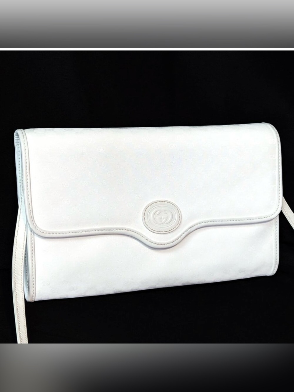 Vintage Gucci White Micro GG Convertible Shoulder Bag Clutch Italy